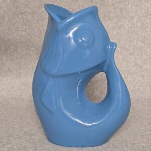 Gurgle Pot Blue Ceramic Koi Fish Pitcher GurglePot 9.5" Tall,‎ 42oz - 2006